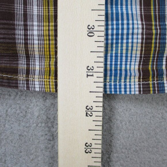 True Religion Shirt Mens 3XL Brown Blue Plaid Pearl Snap Button Western Pockets - Picture 10 of 11